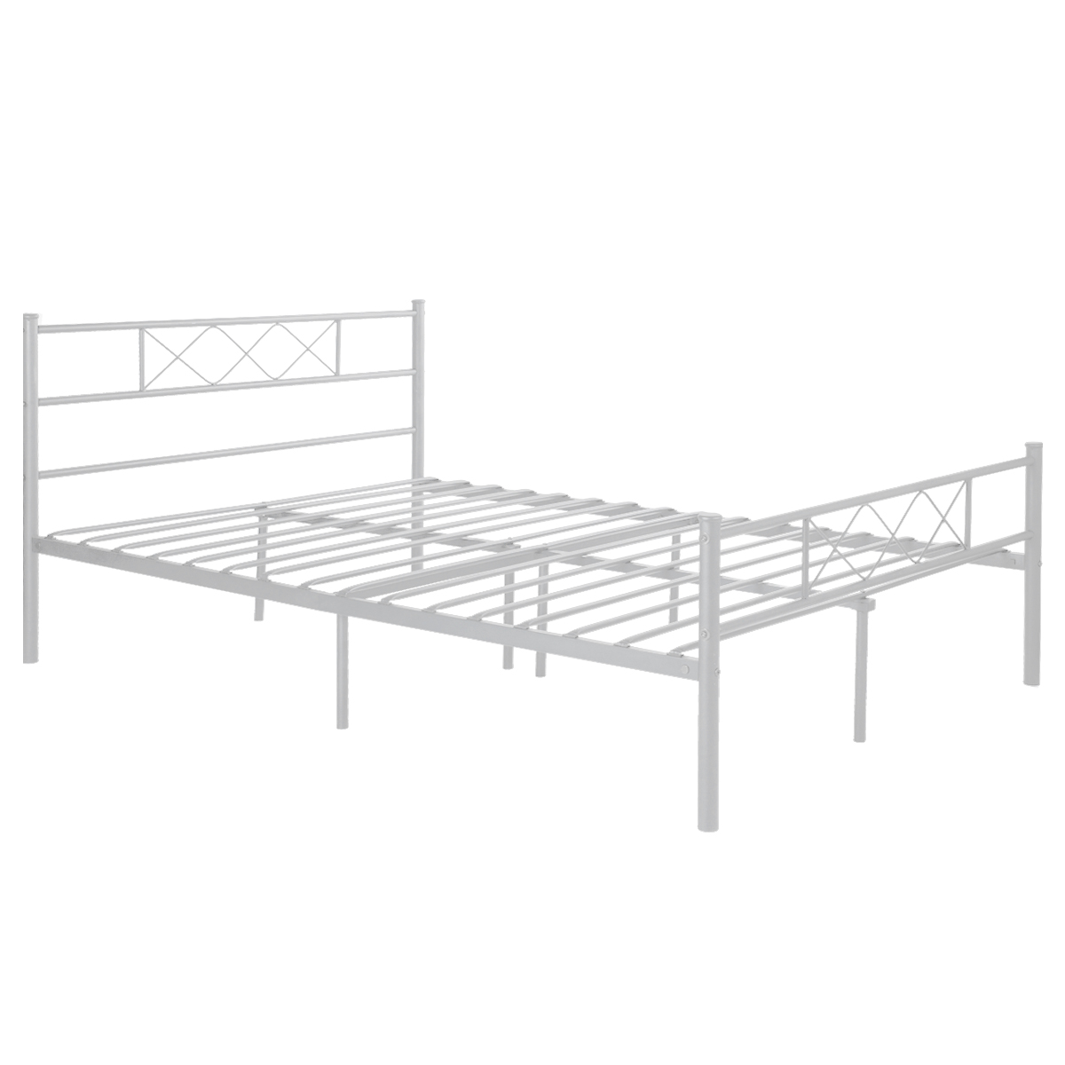 SimLife Metal Platform Bed Frame with Headboards, Full / White